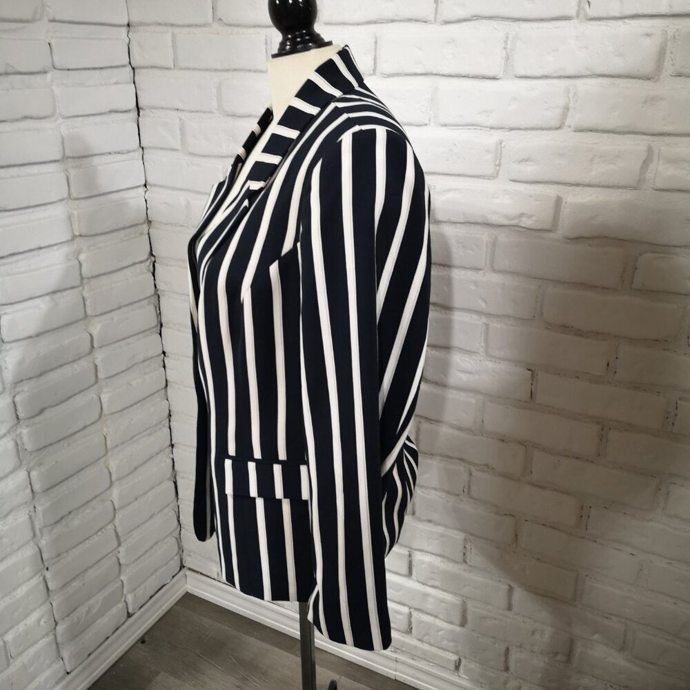 Cleo Petites Ladies Size Large Navy & White Stripes Lined 1 Button Blazer - Picture 4 of 13